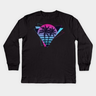 Retro 80s 90s Vaporwave Aesthetic Palm Trees Sunset Kids Long Sleeve T-Shirt